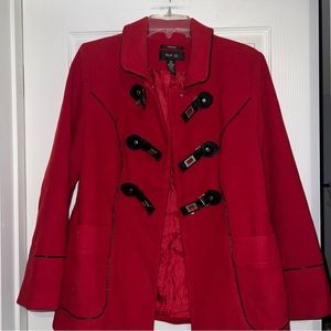 Style And Co. Stretch Red PM Pea Coat Metal Buckle Academia